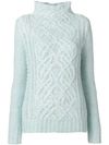 Ermanno Scervino High Neck Knit Sweater In Blue