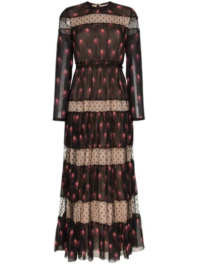 Giambattista Valli Rosebud-print Silk-chiffon Gown In Black