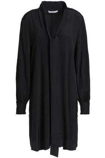 Tibi Woman Draped Silk Crepe De Chine Mini Dress Black