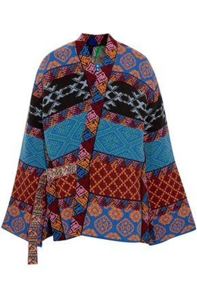Etro Woman Reversible Intarsia Wool-blend And Jacquard Wrap Jacket Azure