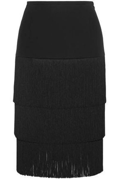 Michael Kors Tiered Fringed Crepe Skirt In Black