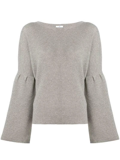 Allude Ribbed Knit Round Neck Sweater In Grey