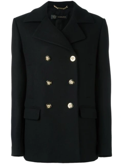 Versace Double Breasted Peacoat - Black