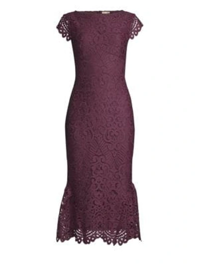 Shoshanna Gwen Lace Fit-&-flare Dress In Aubergine