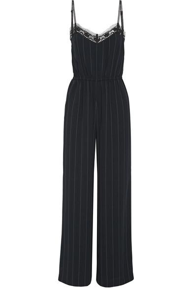 Goen J Lace-trimmed Pinstriped Crepe Jumpsuit In Navy | ModeSens