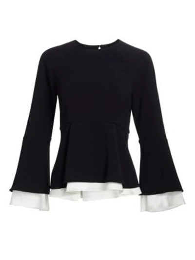 Cinq À Sept Avalon Crepe Long-sleeve Layered Top In Black Ivory