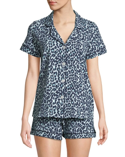 Bedhead Cheetah Knit Shortie Pajama Set In Blue Pattern
