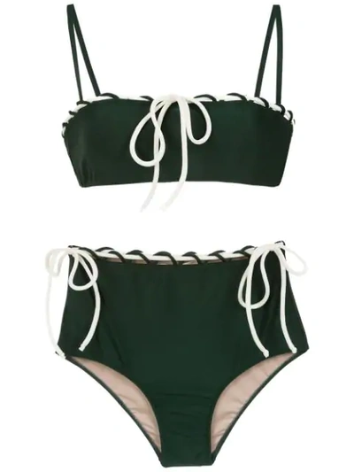 Adriana Degreas Lace Up Detail Bikini Set - Green