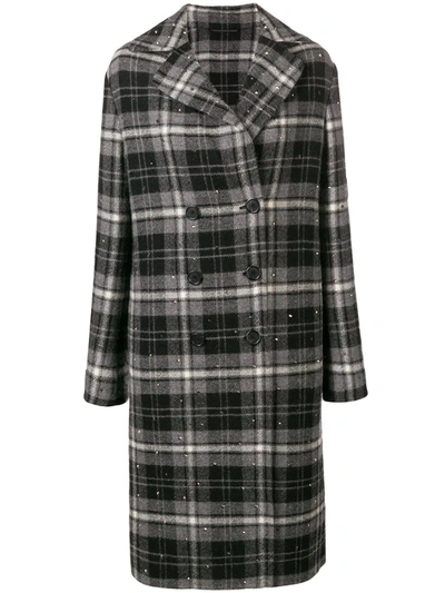 Ermanno Scervino Checked Double Breasted Coat In Grey
