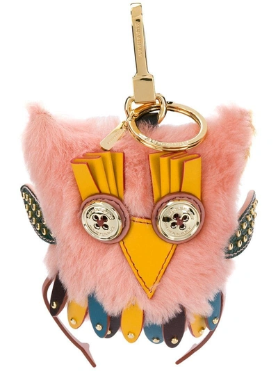 Burberry Mavis The Owl Shearling And Leather Charm - Pink & Purple