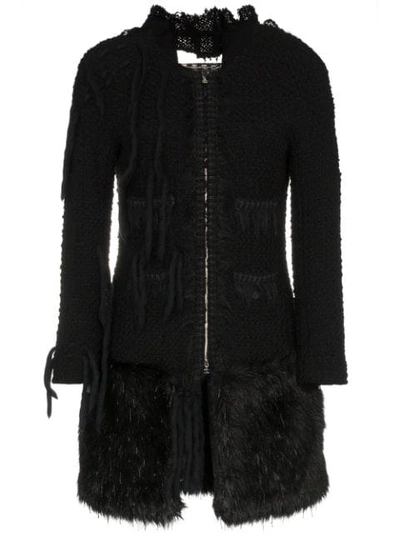 Tiger In The Rain Faux Fur Trimmed Reworked Vintage Chanel Coat - Black