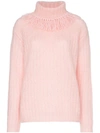 Miu Miu Tasseled Mohair-blend Turtleneck Sweater In Pink/purple