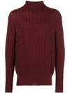 N•peal Cable Roll Neck Jumper In Red