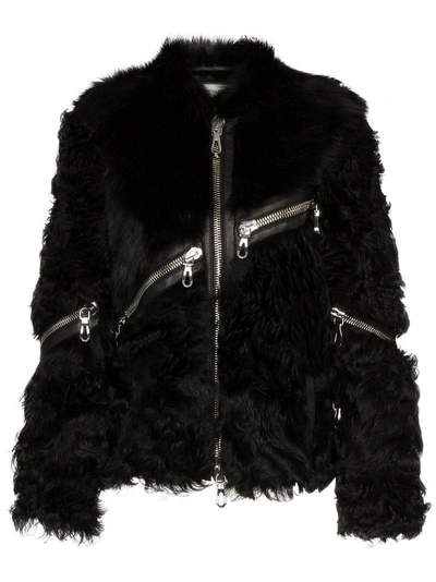 Beau Souci Zipped Shearling Coat In Black