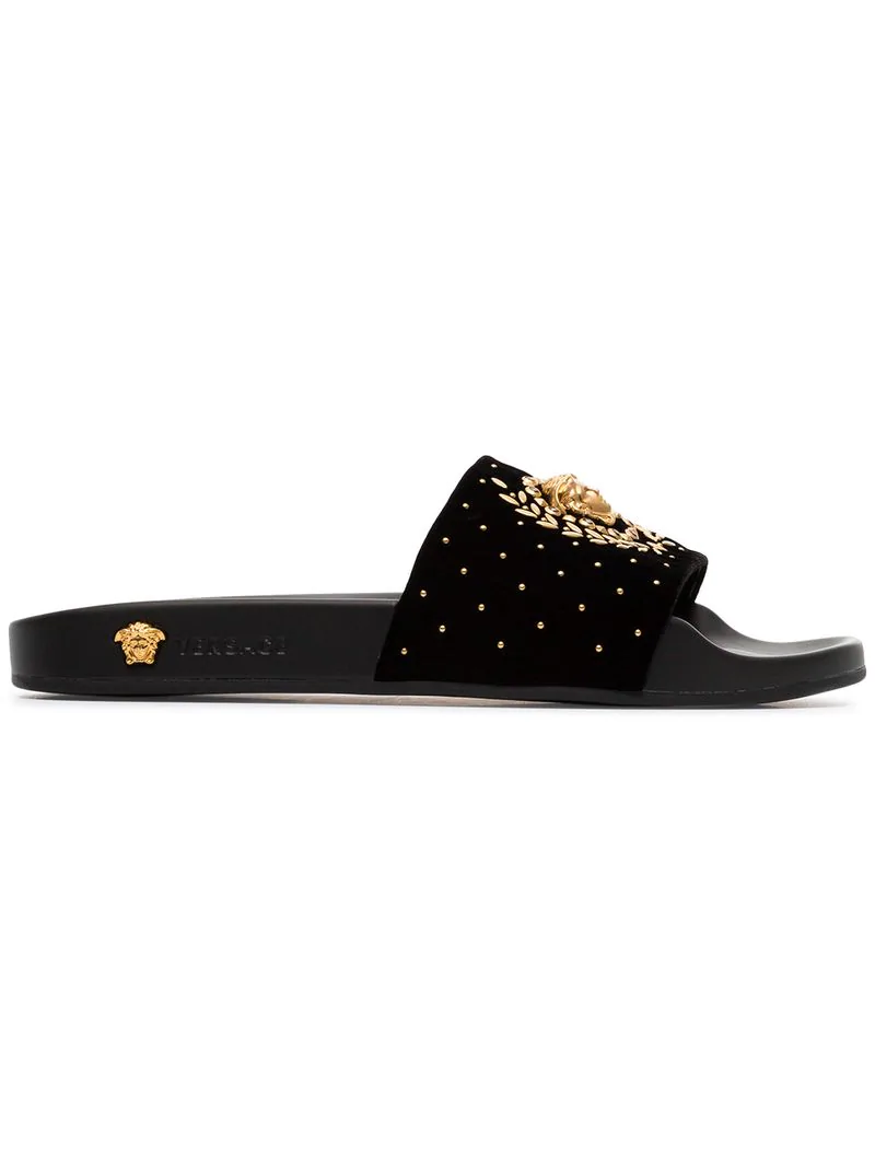 versace medusa slides black and gold