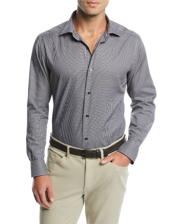 Mediterranea Men s Micro Gingham Dress Shirt In Black Mediterranea Men s Micro Gingham Dress Shirt In Black