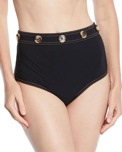 Karla Colletto Lauren High-waist Button-trim Bikini Swim Bottoms In Black