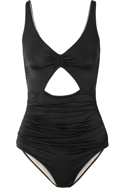 Stella Mccartney Ruched Cutout Tie-back One-piece Swimsuit In Black