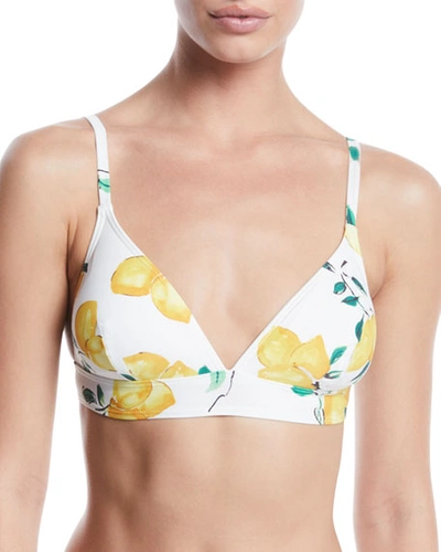 Kate Spade Lemon-print Triangle Bikini Swim Top In White