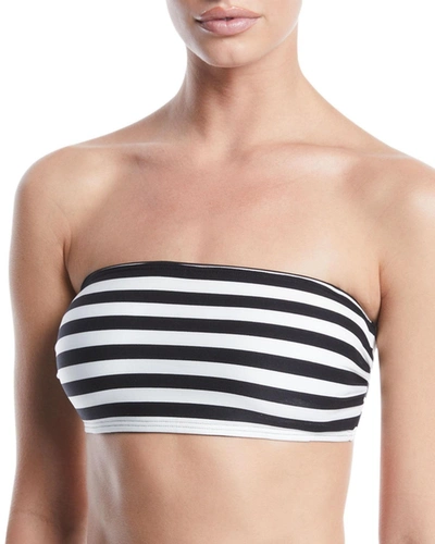 Kate Spade Striped Bandeau Bikini Swim Top In Black