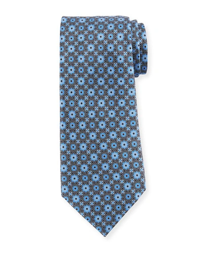 Ermenegildo Zegna Geometric Flower Silk Tie In Blue