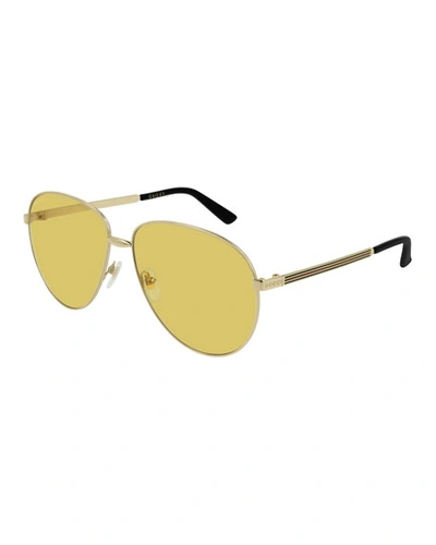 Gucci Unisex Universal Fit Round Metal Sunglasses In Gold