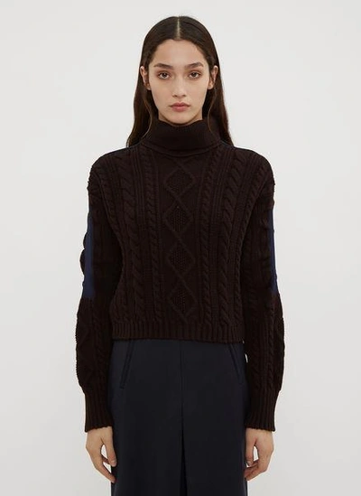 Atlein Cropped Cable Knit Sweater In Brown
