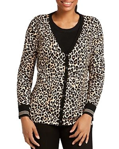 Foxcroft Veronika Leopard Print Cardigan Sweater In Almond Tart