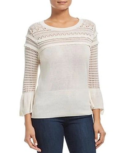 Heather B Pointelle Bell-sleeve Sweater In Cream