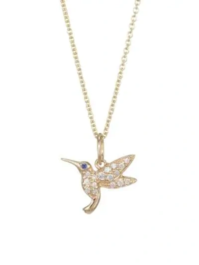 Sydney Evan 14k Yellow Gold, Diamond & Sapphire Hummingbird Necklace