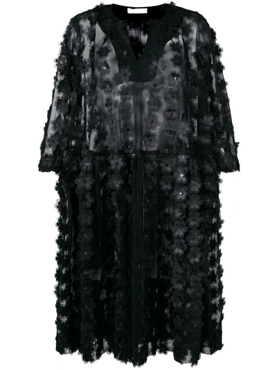 Peter Jensen Floral Net Smock Dress - Black