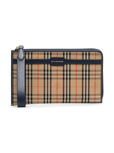 Burberry Checked And Logo Printed Pouch Bag - Nude & Neutrals