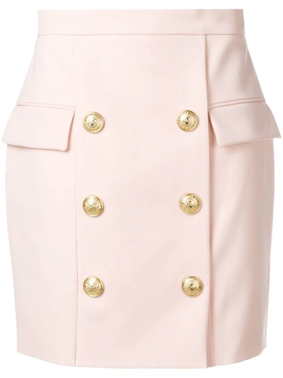 Balmain Button Embellished Mini Skirt - Pink
