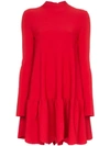 Valentino Red Scallop Hem Stretch Jersey Mini Dress