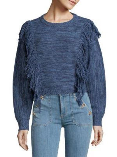 Cosette Fringed Wool Sweater In Ocean Blue