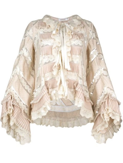 Zimmermann Pleated Lace Blouse In Neutrals