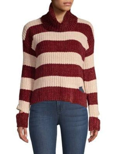 Design History Peak-a-boo Turtleneck Sweater In Bordeaux Combo