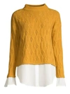 Design History Cropped Mixed Media 2fer Shirt Sweater In Harvest Gold