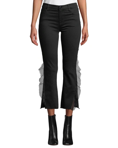 J Brand Selena Mid-rise Cropped Ruffle Boot-cut Jeans In Evening Haze