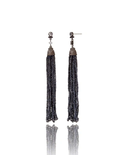 M.c.l. By Matthew Campbell Laurenza White Topaz & Spinel Tassel Drop Earrings In Black/white