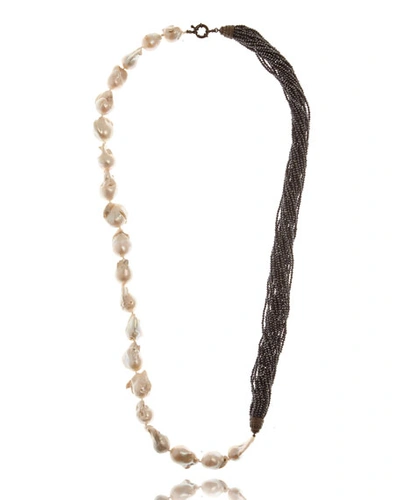 M.c.l. By Matthew Campbell Laurenza Half Baroque Pearl & Spinel Necklace, 34"l In White