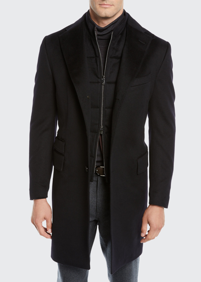 Corneliani Id Wool Topcoat With Zip-out Bib In Black