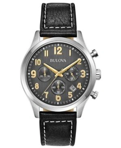 Bulova Men's Classic Chronograph Black Leather Strap Watch 41mm