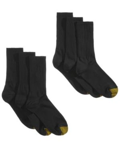 Gold Toe 6-pk. Women's Extended-size Ribbed Crew Socks In Black
