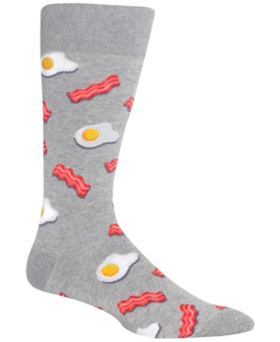 Hot Sox Men's Socks, Eggs & Bacon Crew In Sweatshirt Grey Heather