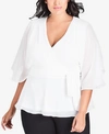 City Chic Trendy Plus Size Elegant Sheer-sleeve Wrap Top In Ivory