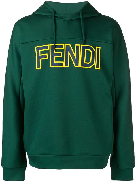 Fendi Logo Print Hoodie In Green | ModeSens