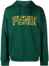 Fendi Logo Print Hoodie In Green