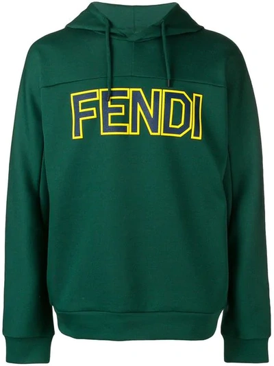 Fendi Logo Print Hoodie In Green