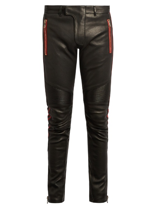 Balmain Biker Slim-leg Leather Trousers In Black | ModeSens